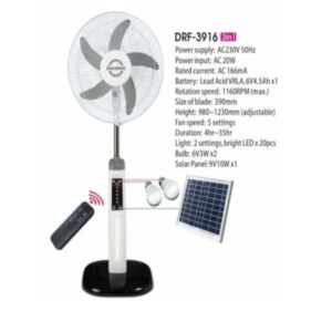 DuraVolt 16" 3-in-1 Rechargeable Standing Fan + Solar Panel/bulbs